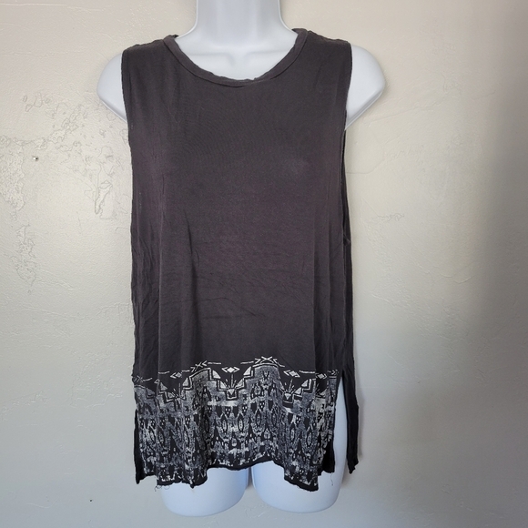 Billabong Grey Tank Top Sleeveless Lightweight Slit Sides Large White Pattern - Picture 1 of 5